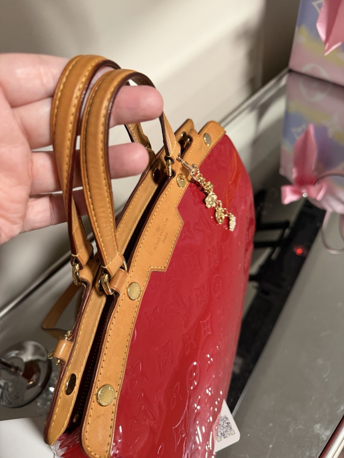 Louis Vuitton Monogram Vernis Brea MM Pomme D’Amour Red Handbag WITH COA