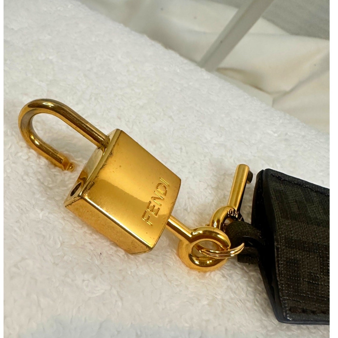 Authentic Fendi FF Hang Tag Lock & Keys Bag Charm Luggage Tag Dark Gray/Black