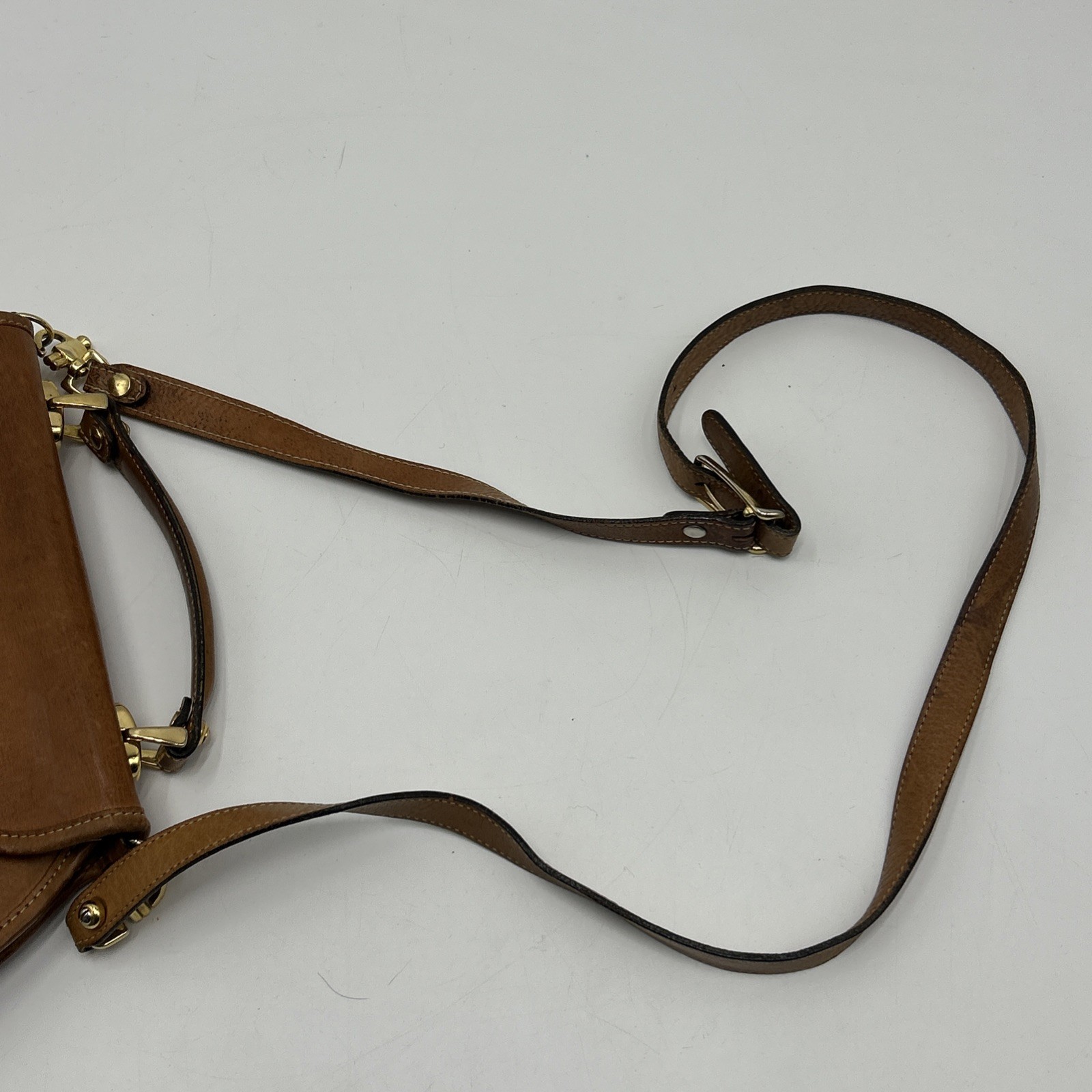 VINTAGE HARTMANN Medium Size Brown Leather Flap Crossbody Shoulder Handbag