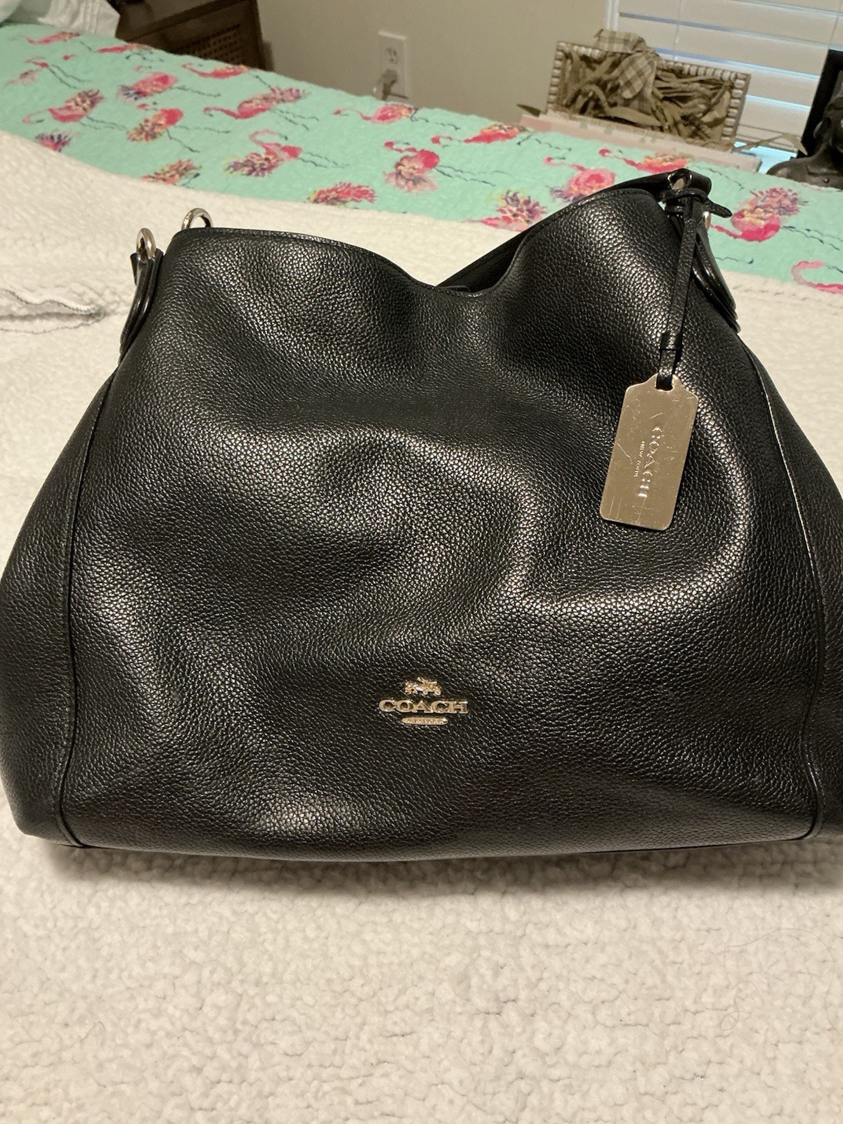Coach 36855 Turnlock Edie Pebble Leather Shoulder Bag Beachwood – Black