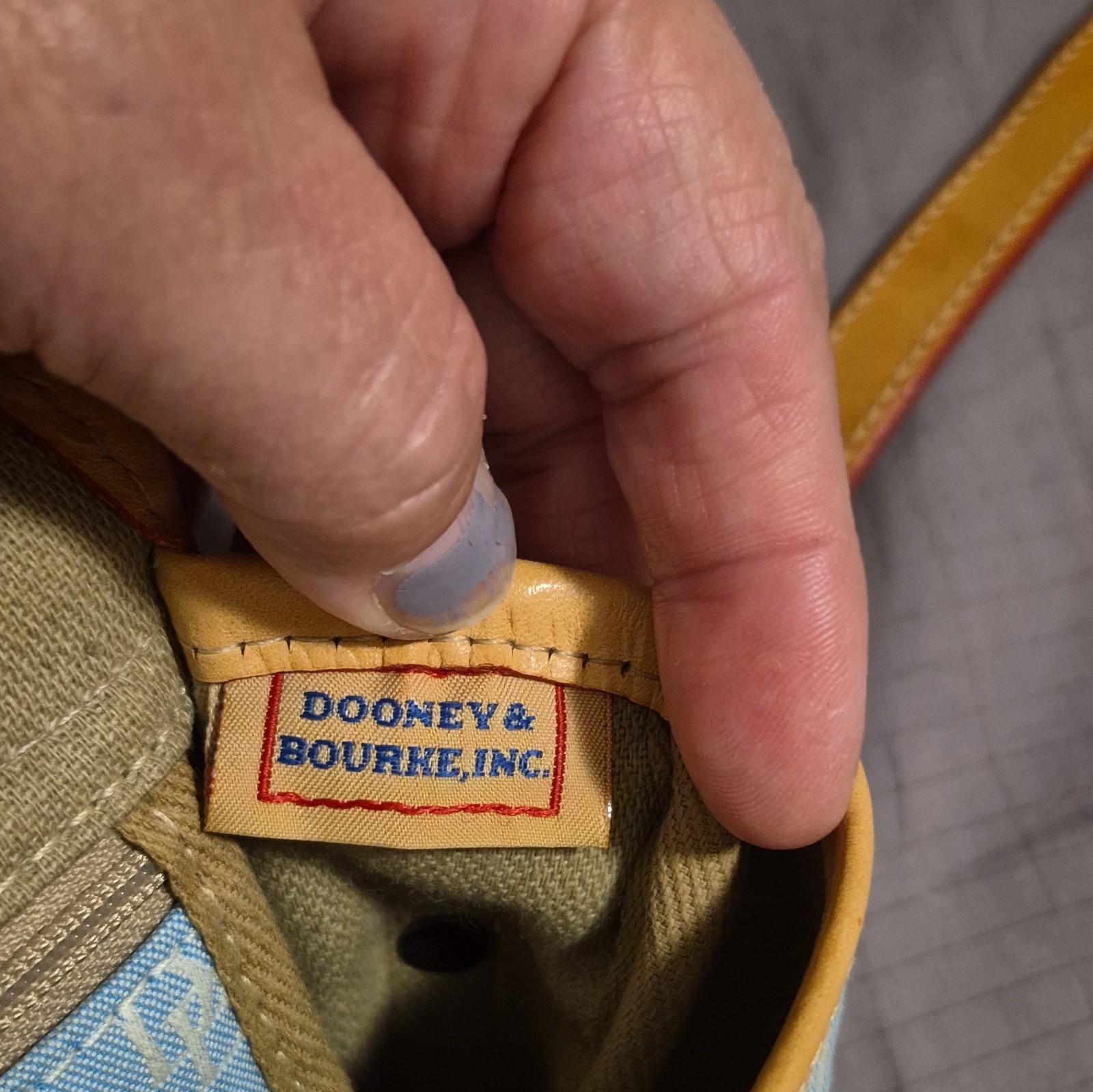 Vintage Dooney & Bourke Light Blue Denim DB Monogram Canvas Saddle Crossbody Bag
