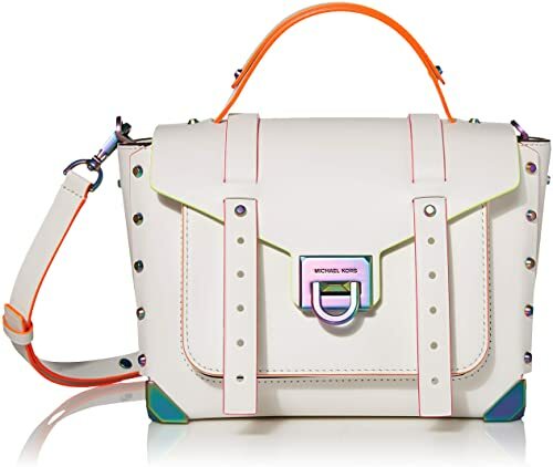 🌞MICHAEL KORS MANHATTAN MEDIUM WHITE NEON CROSSBODY SCHOOL SATCHEL BAG🌺NWT!