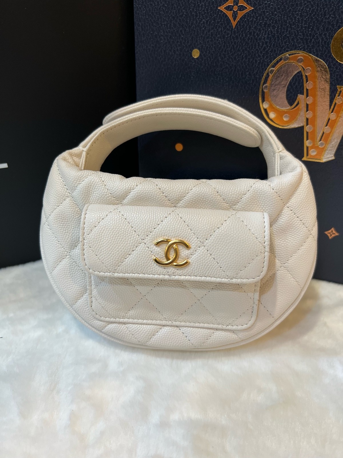 CHANEL Mini Hula Hoop Bag White Gold Hardware For Women