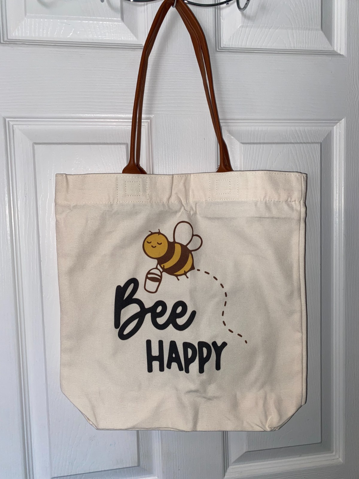 BEE HAPPY Flat Bottom CANVAS TOTE BAG New