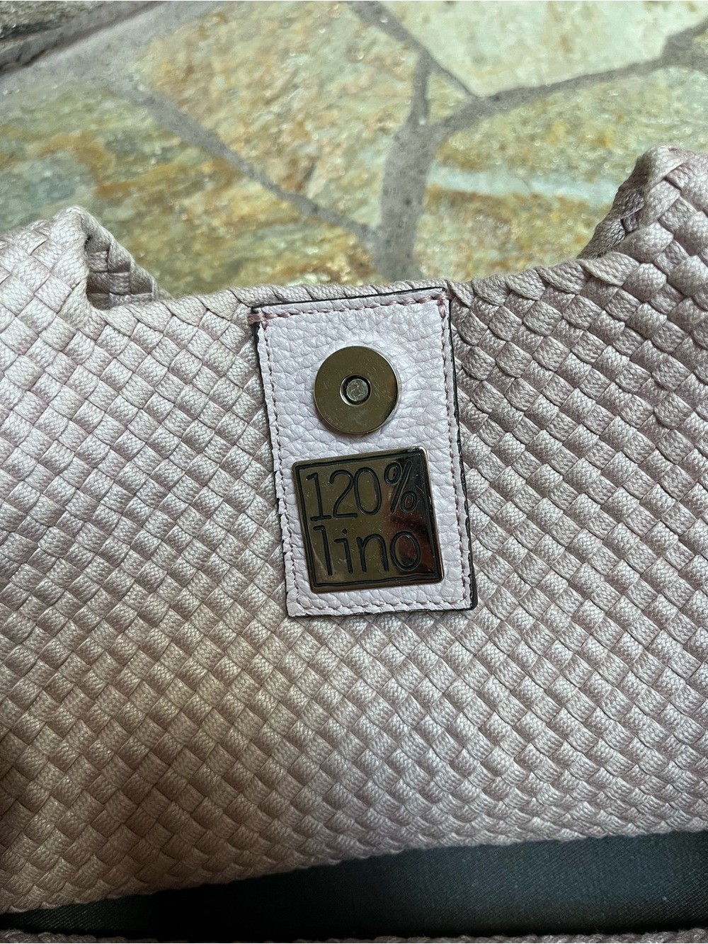 120% Lino Made In Italy Woven Canvas Shoulder Handbag Blush Pink