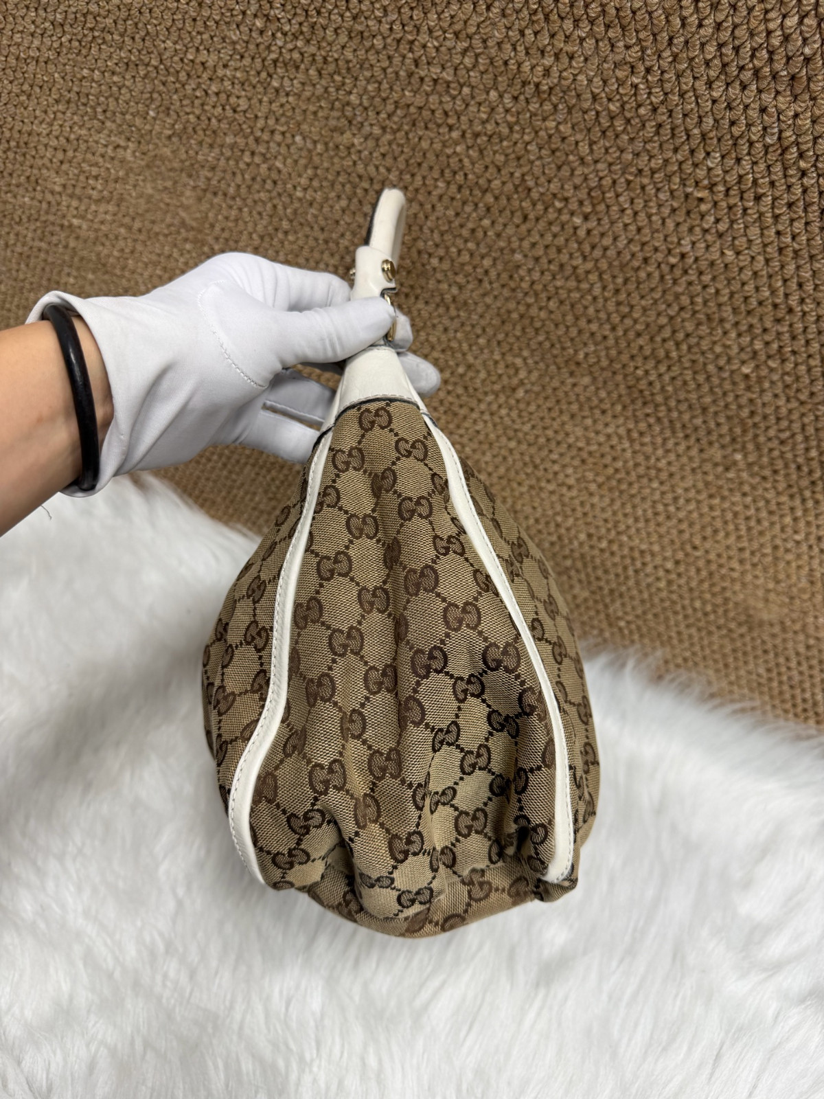 Authentic Gucci Vintage Monogram Hobo Monogram Canvas and Leather Hobo Bag eBay