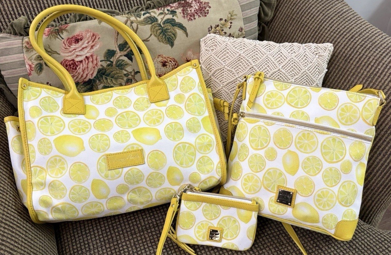 Dooney Bourke Bundle Set Limone Lemon Yellow Bags Tote Crossbody Pouch Wristlet