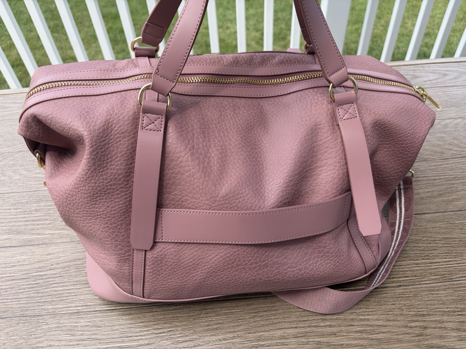 DKNY Pink Pebbled Weekender Satchel Duffle Bag Zip Detachable Strap Gold HW