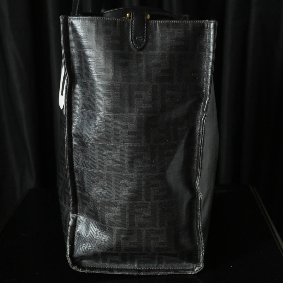Fendi Fila Mania Zucca Tote Bag Black FF Logo A4 Travel 8BH357 Auth