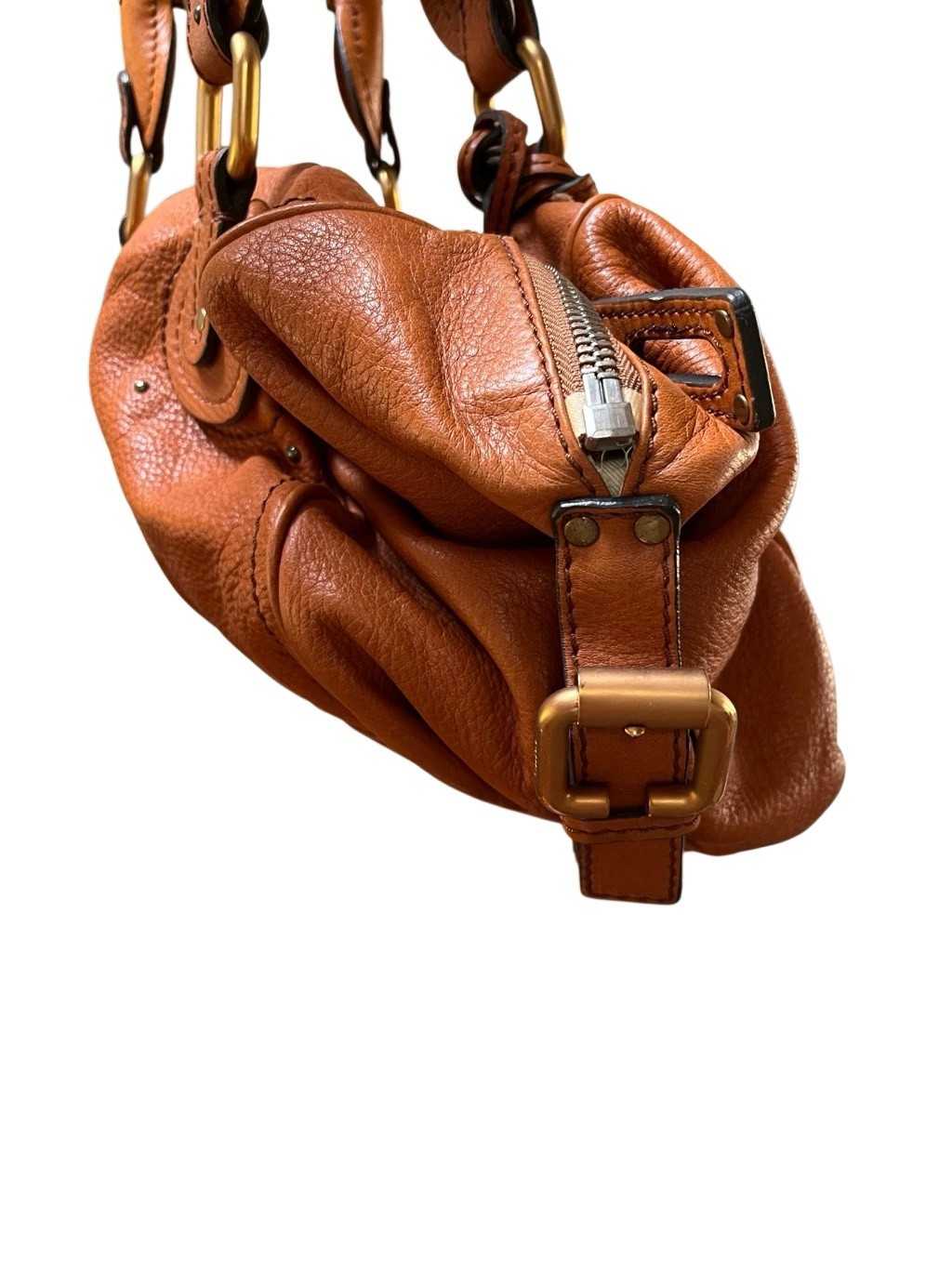 Chloe’ Paddington Cognac Pebble Leather Slouch Shoulder Bag Lock & Key
