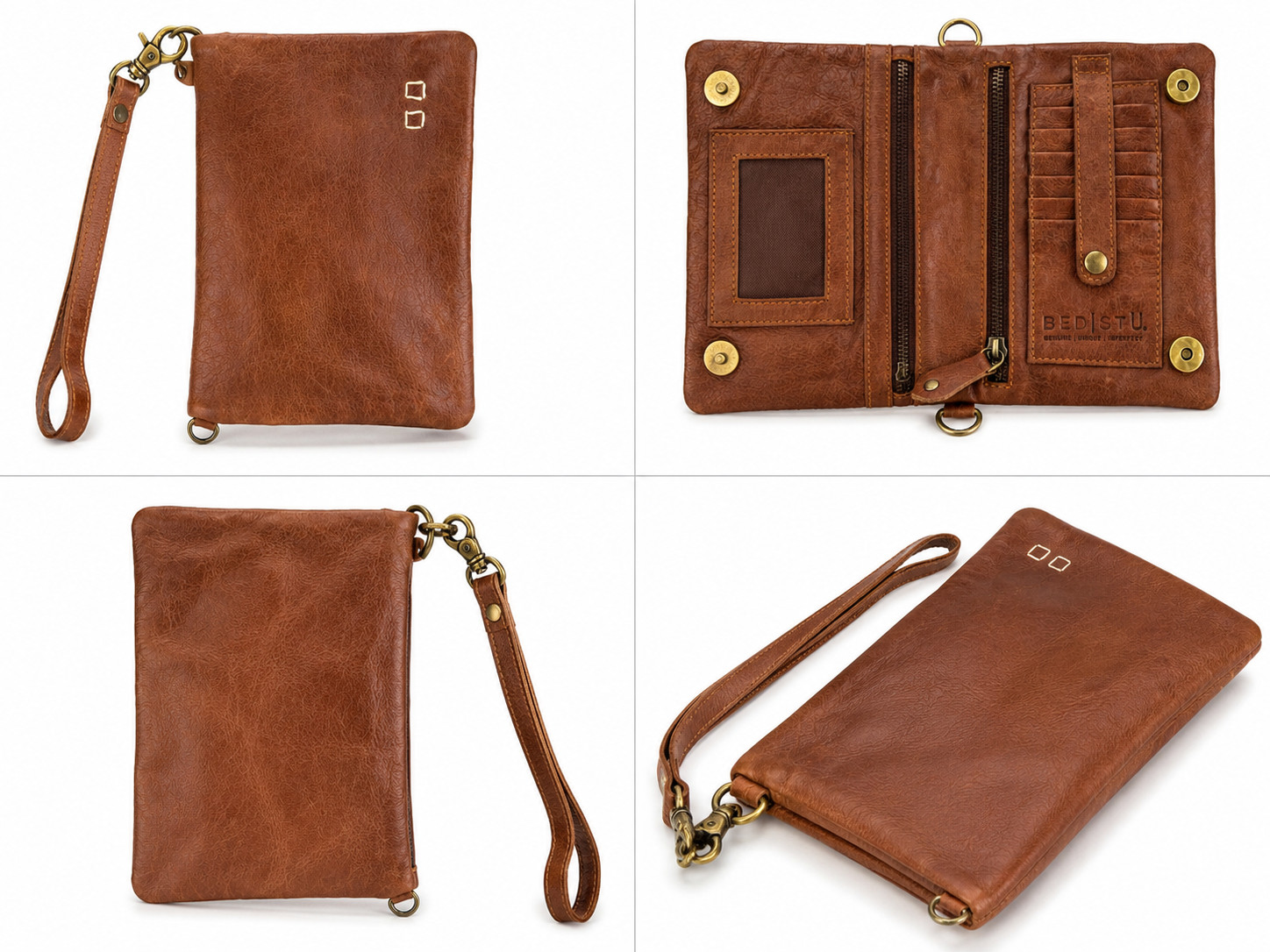 Women’s Wallet Wristlet Purse Crossbody Bag Brown Real Leather