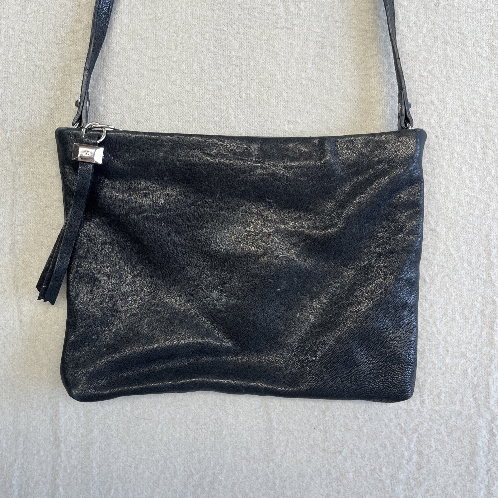 Stella & Dot Waverly Purse Black Lambskin Crossbody Shoulder Clutch Purse
