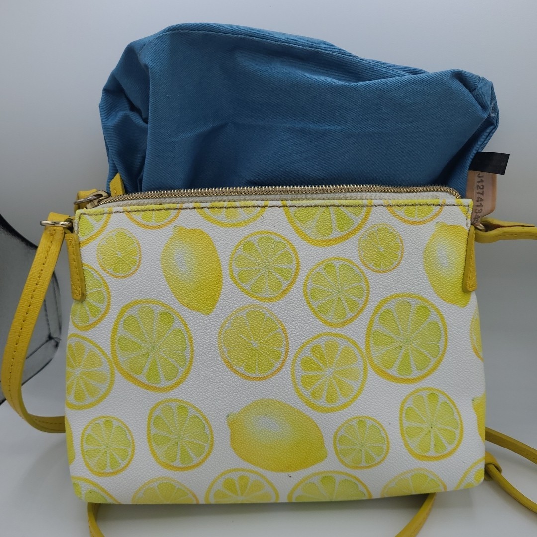 Dooney & Bourke Lemon Print Crossbody Bag Yellow White Zip Closure Zipper Accent