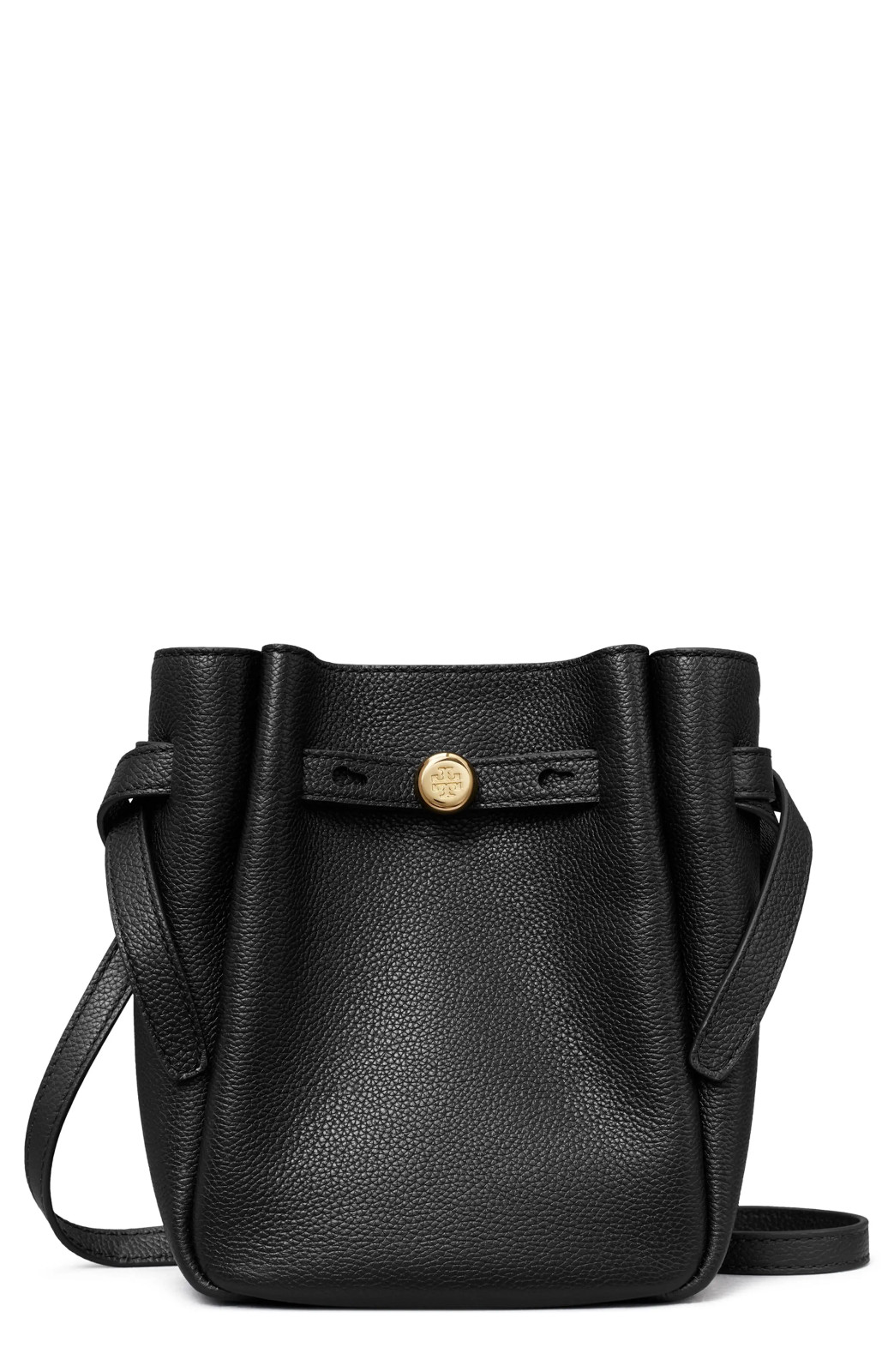 Tory Burch Romy tSmall Bucket/Crossbody Bag in black pebbled leather EUC