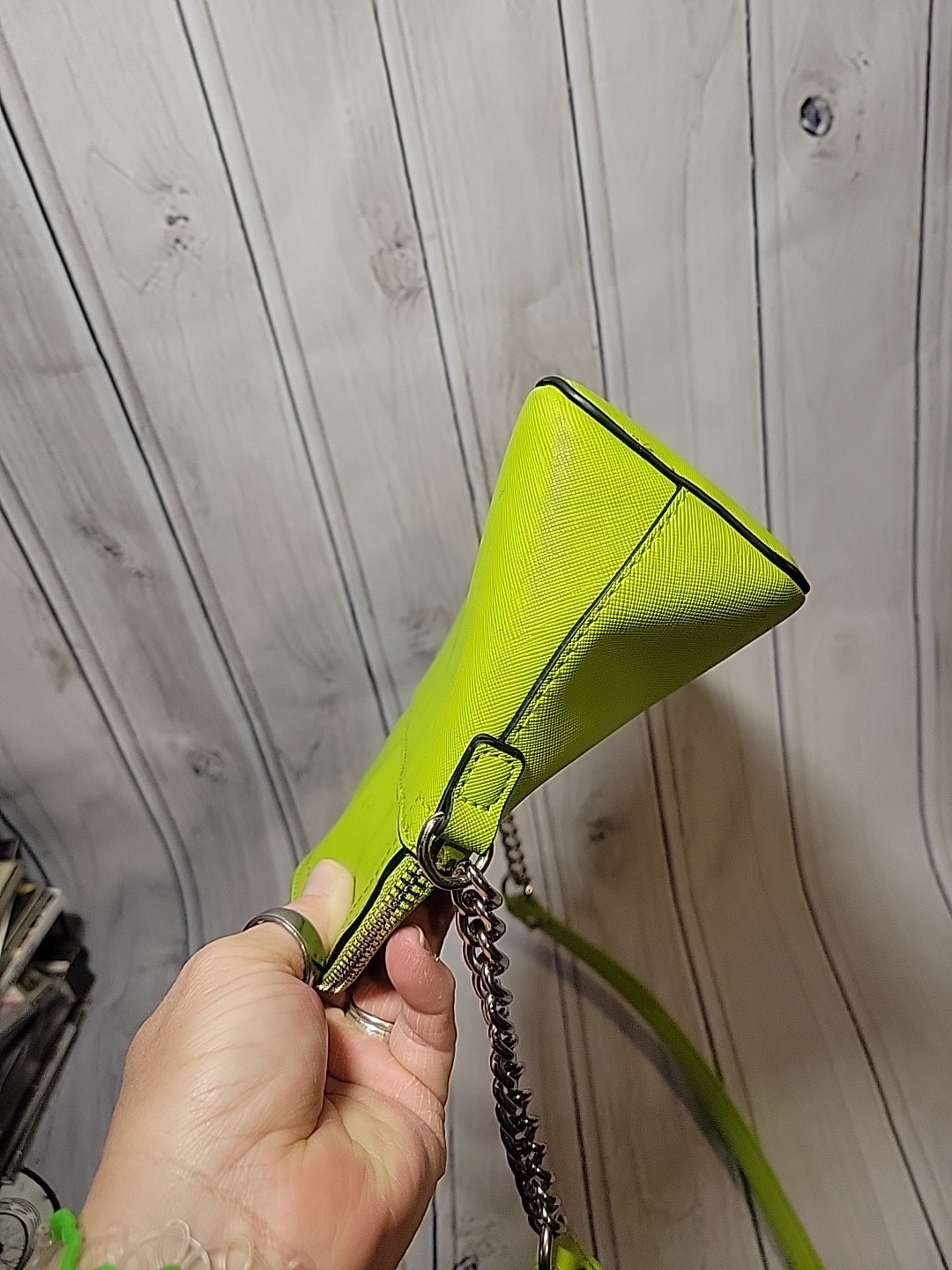 Steve Madden BMaggie Crossbody Bag Purse Lime Green Dome Silver Chain Strap