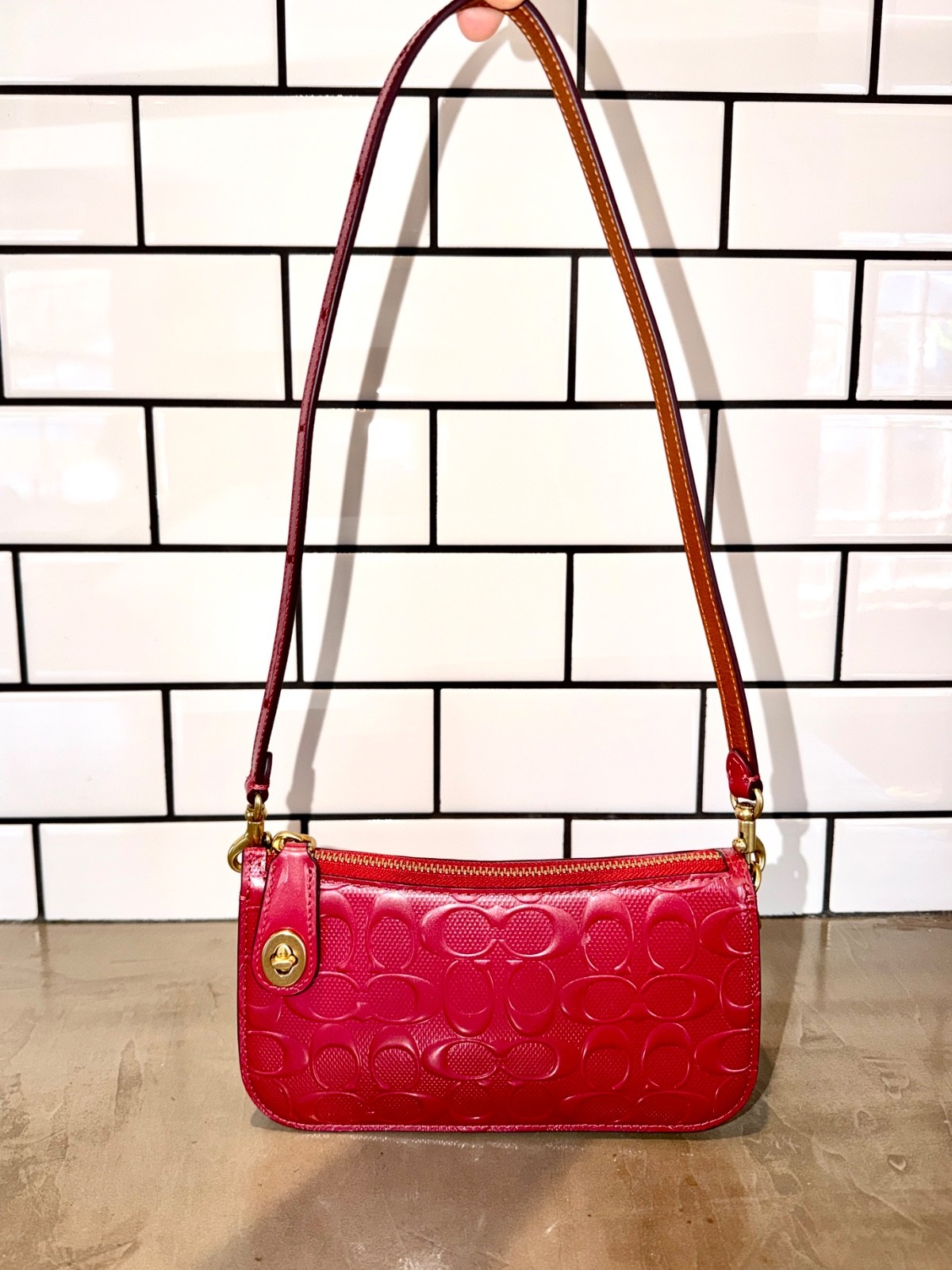 Coach Penn Shoulder Bag In Signature Patent Leather Enamel Red Y2K