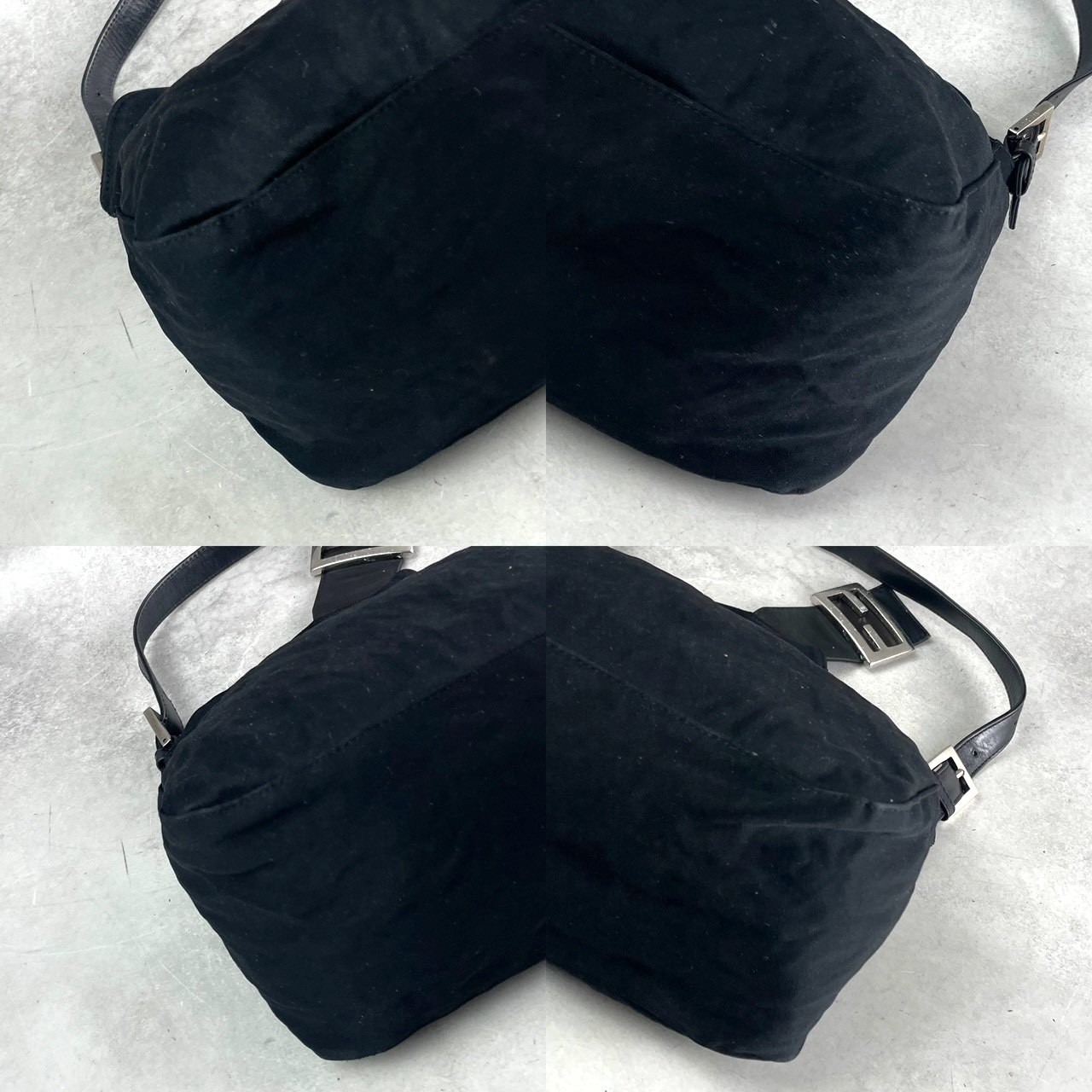 FENDI Mamma Baguette Shoulder bag FF Logo Handbag Black Cotton Auth 70-0703