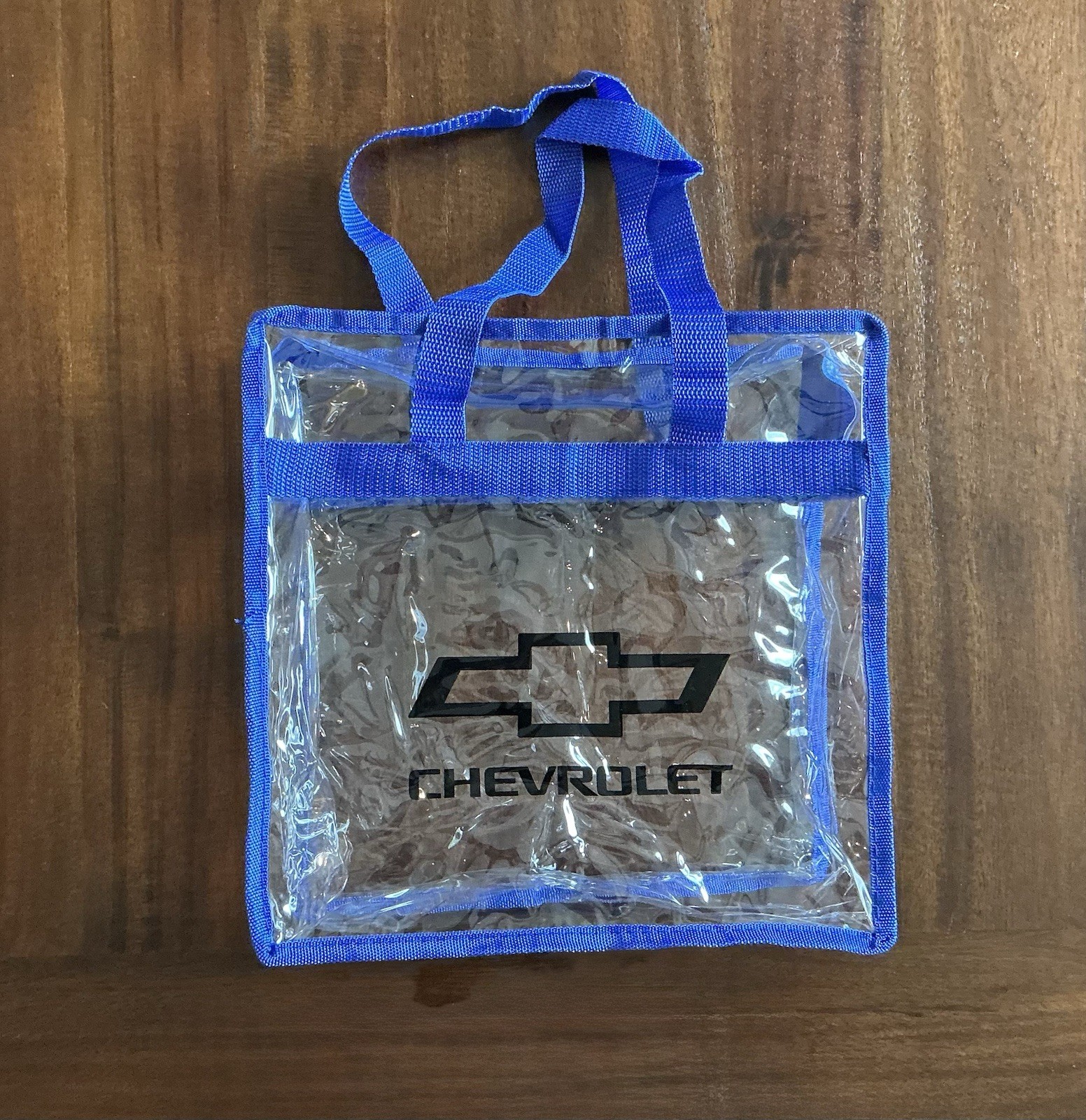 CHEVROLET Clear Tote Bag with Blue Straps 10½” x 10½” x 4 ½”, New