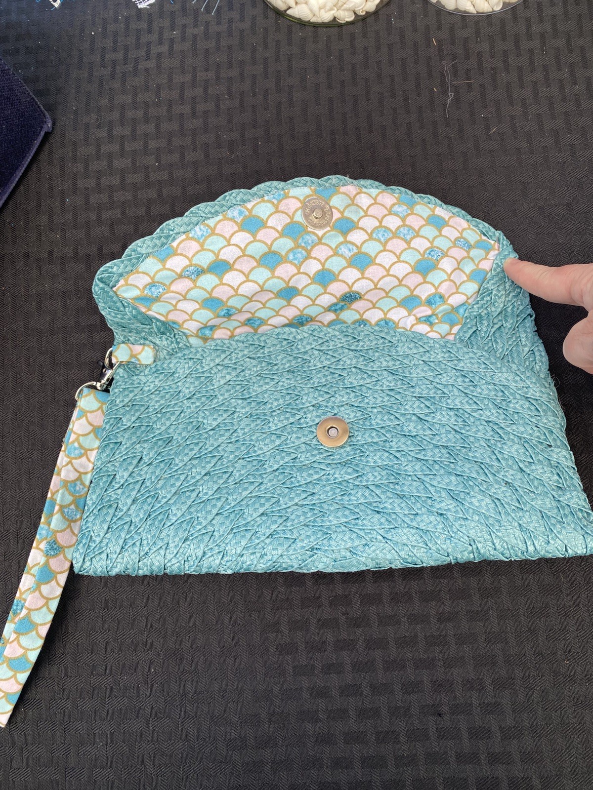 Handmade Clutch Purse Handbag Small Magnetic Closure New Blue Mermaid Scales
