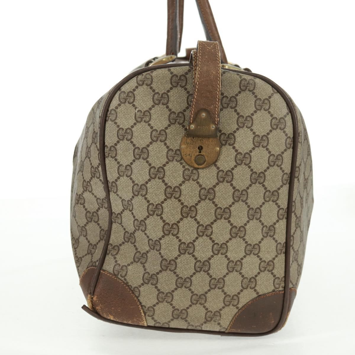 GUCCI GG Supreme Web Sherry Line Boston Bag PVC Beige Gold Auth 158687