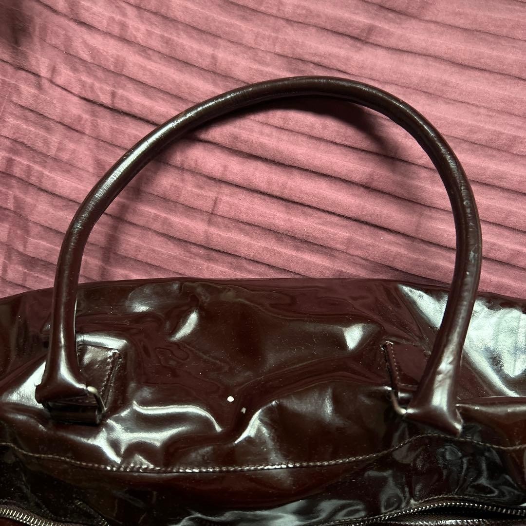 MIU MIU Patent Leather Handbag Tote Bag Brown Glossy Japan Vintage Luxury Used