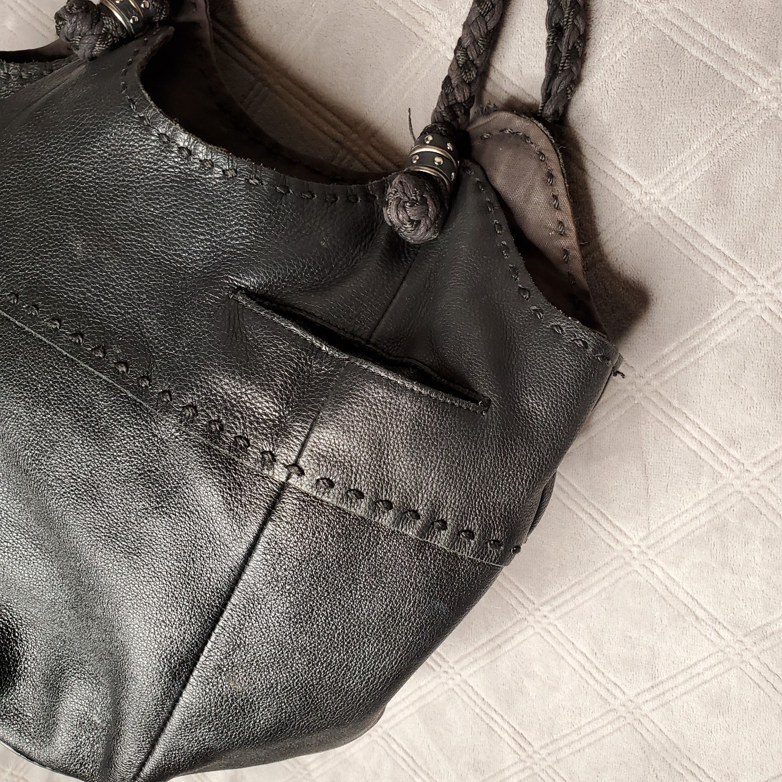 ​The Sak Los Feliz Black Pebbled Leather Hobo Bag Shoulder Tote Braided Strap