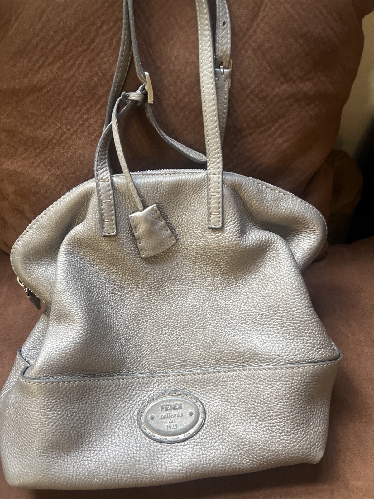 FENDI Selleria Leather Gray Bag Shoulder Tote Ladies