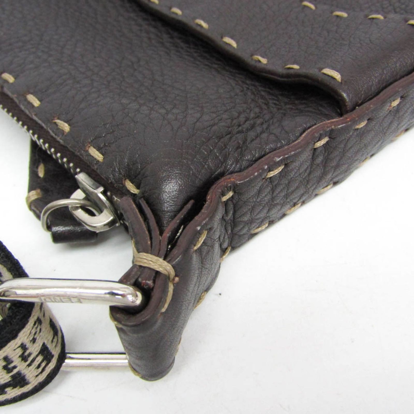 Authentic Fendi Selleria Leather Shoulder Bag 8BT092 Dark Brown 8.07in x 9.44in