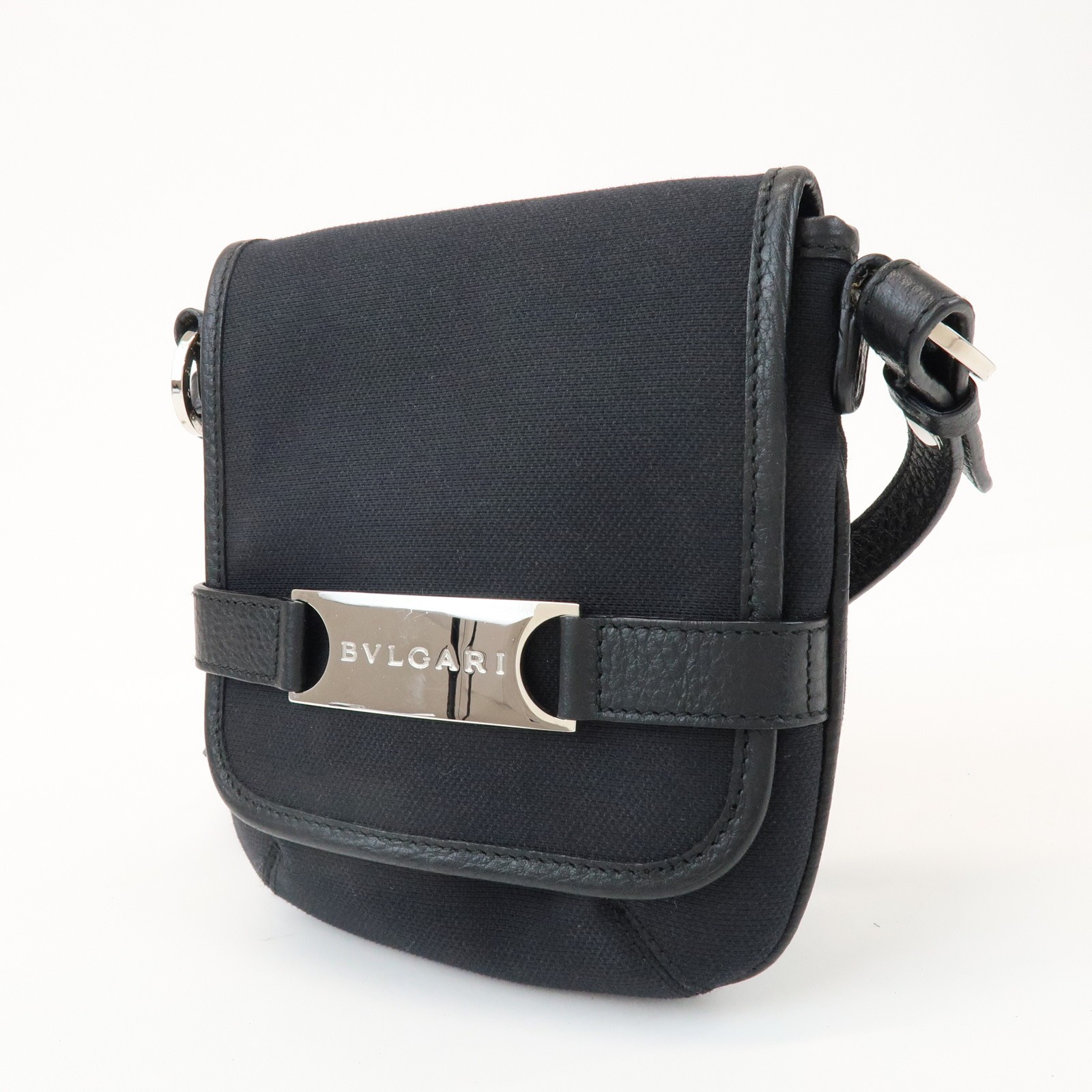 BVLGARI Canvas Leather Shoulder Bag Crossbody Bag Black Authentic Used F/S