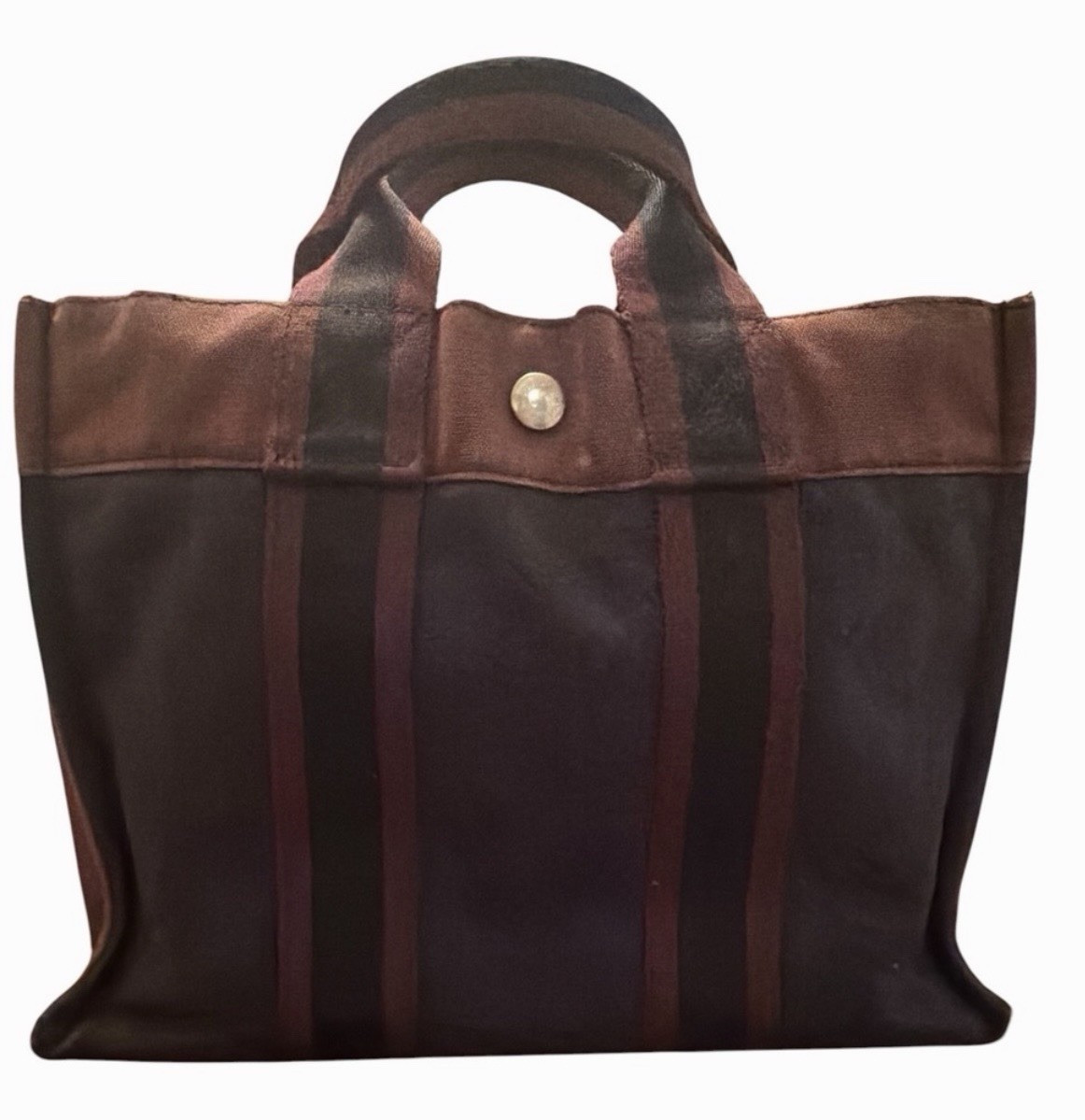 Hermès Fourre Tout PM Tote Burgundy Navy Canvas Vintage France