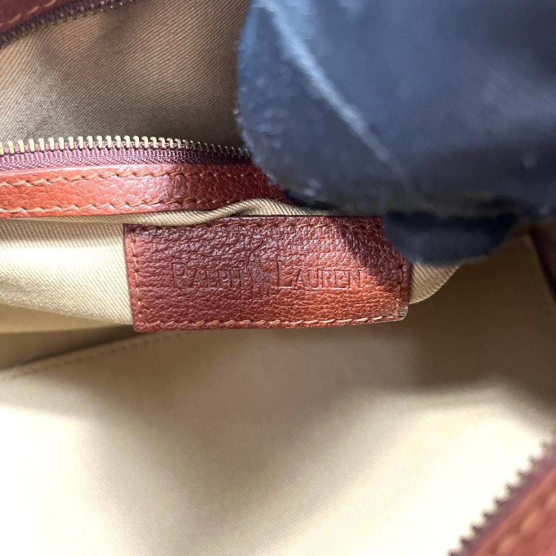 RALPH LAUREN 2Way Mini Boston Bag Hand Bag Shoulder Bag Leather Brown From Japan