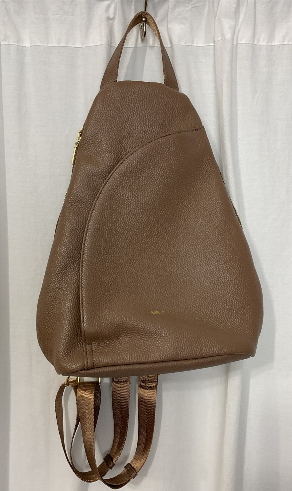 Kattee Sling Bag Crossbody Back Pack Chest Top Grain Light Brown Leather RFID