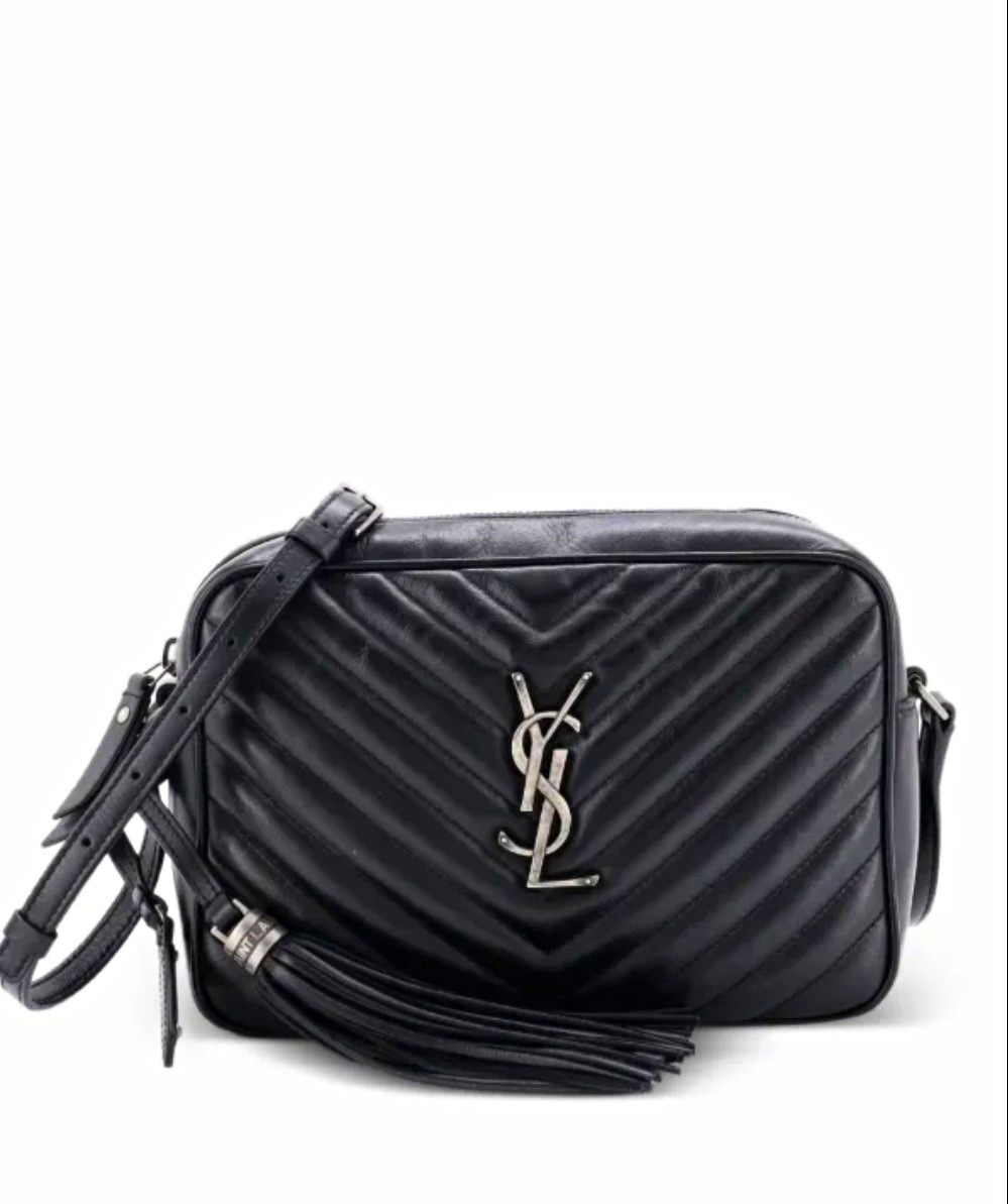 Saint Laurent Lou Quilted Chevron Black Crossbody Chain Strap Silver HW Box