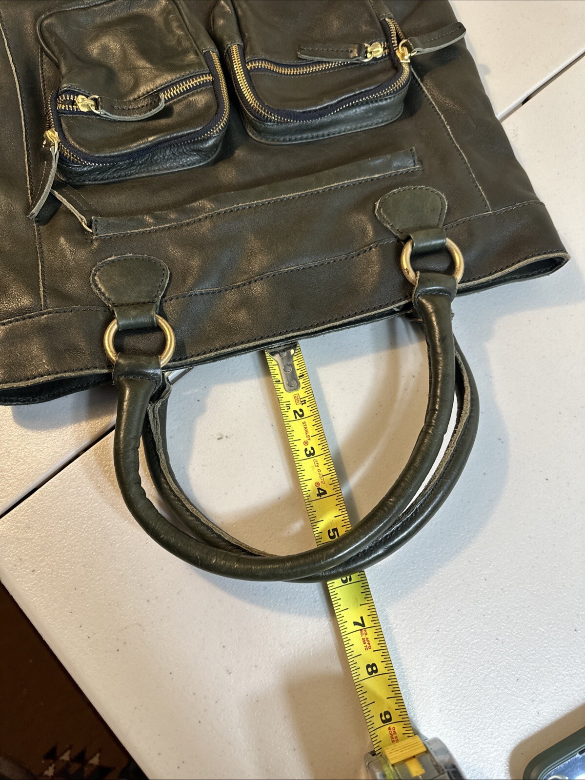 J.CREW Leather Jericho Large Olive Soft Leather Boho Tote Bag Purse Top Handle