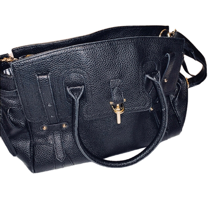 Just Fab Tote Handbag Womens Size Large Faux Leather Black 14.5 x 11 x 6.5 in