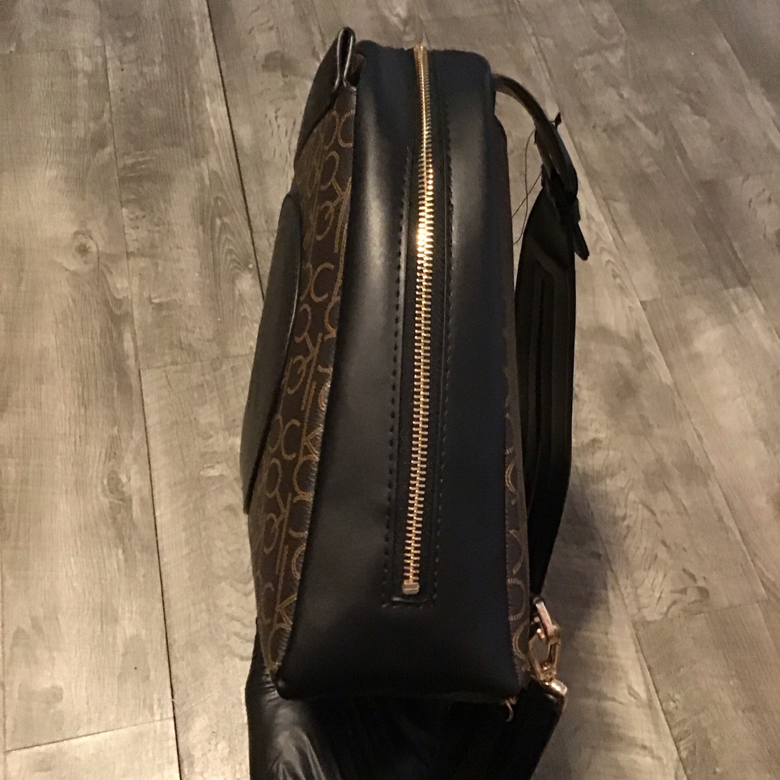 Calvin Klein Mia Backpack Brown Black Logo Women Backpacks Casual Double Zip NWT