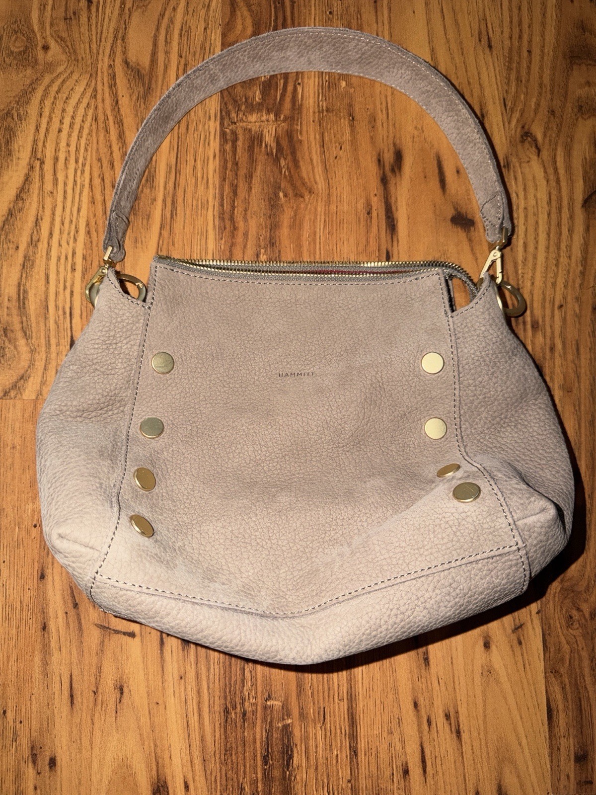Hammitt Bryant Medium Pewter Pebble Leather Shoulder Bag Brushed Gold Hardware