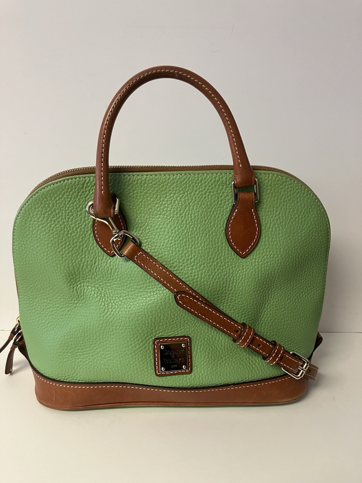 Dooney & Bourke Pebbled Leather Satchel Top Handle Shoulder Strap Grass Green
