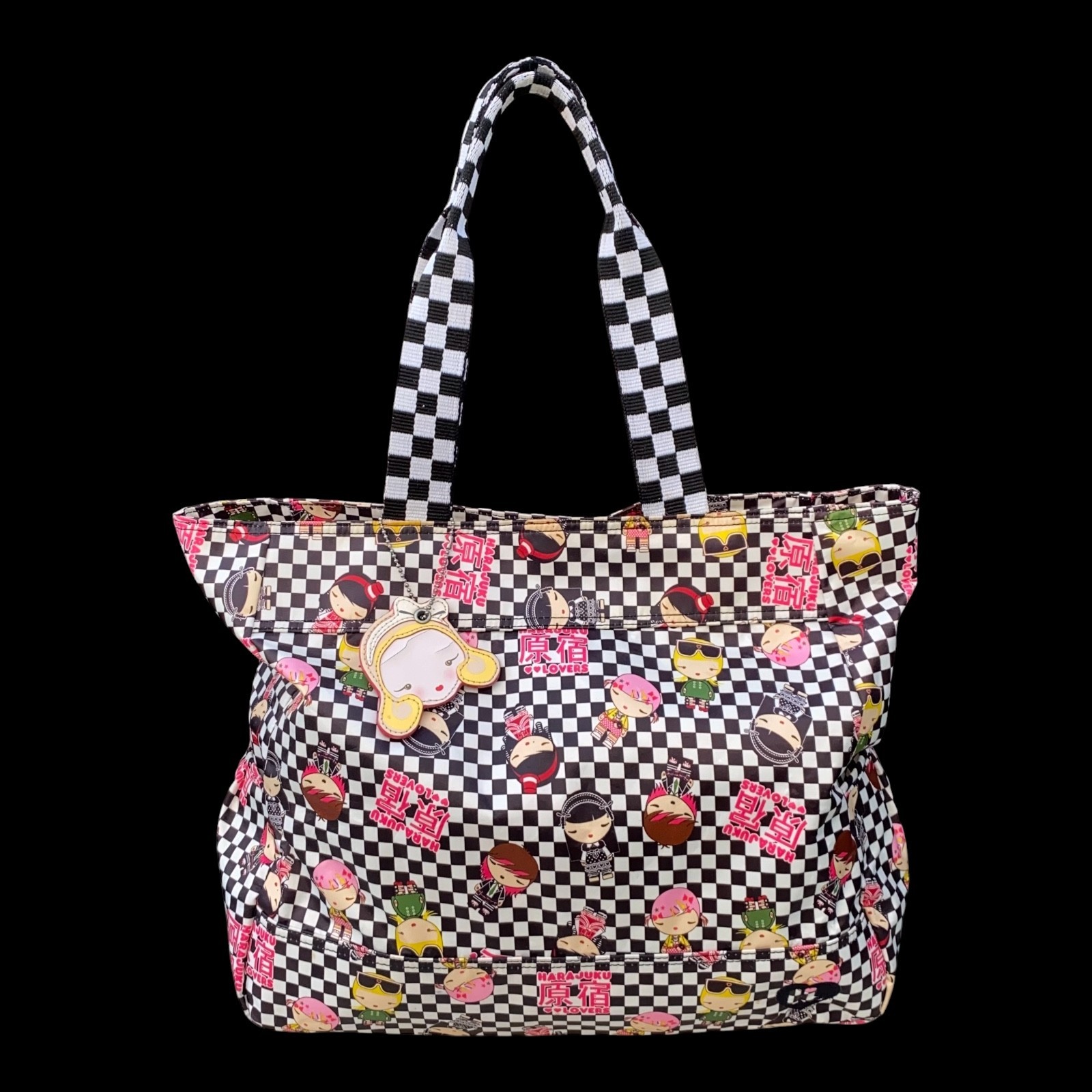 Vintage Harajuku Lovers Girl Dolls Checkered Tote Shoulder Bag Pink Rare Y2K