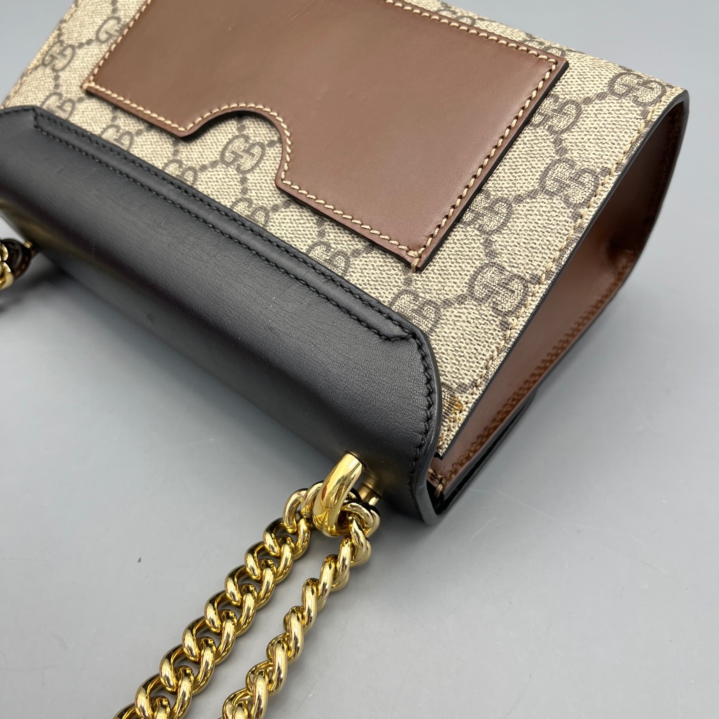 AUTH GUCCI Padlock Small GG Supreme Canvas Black Leather Bag.