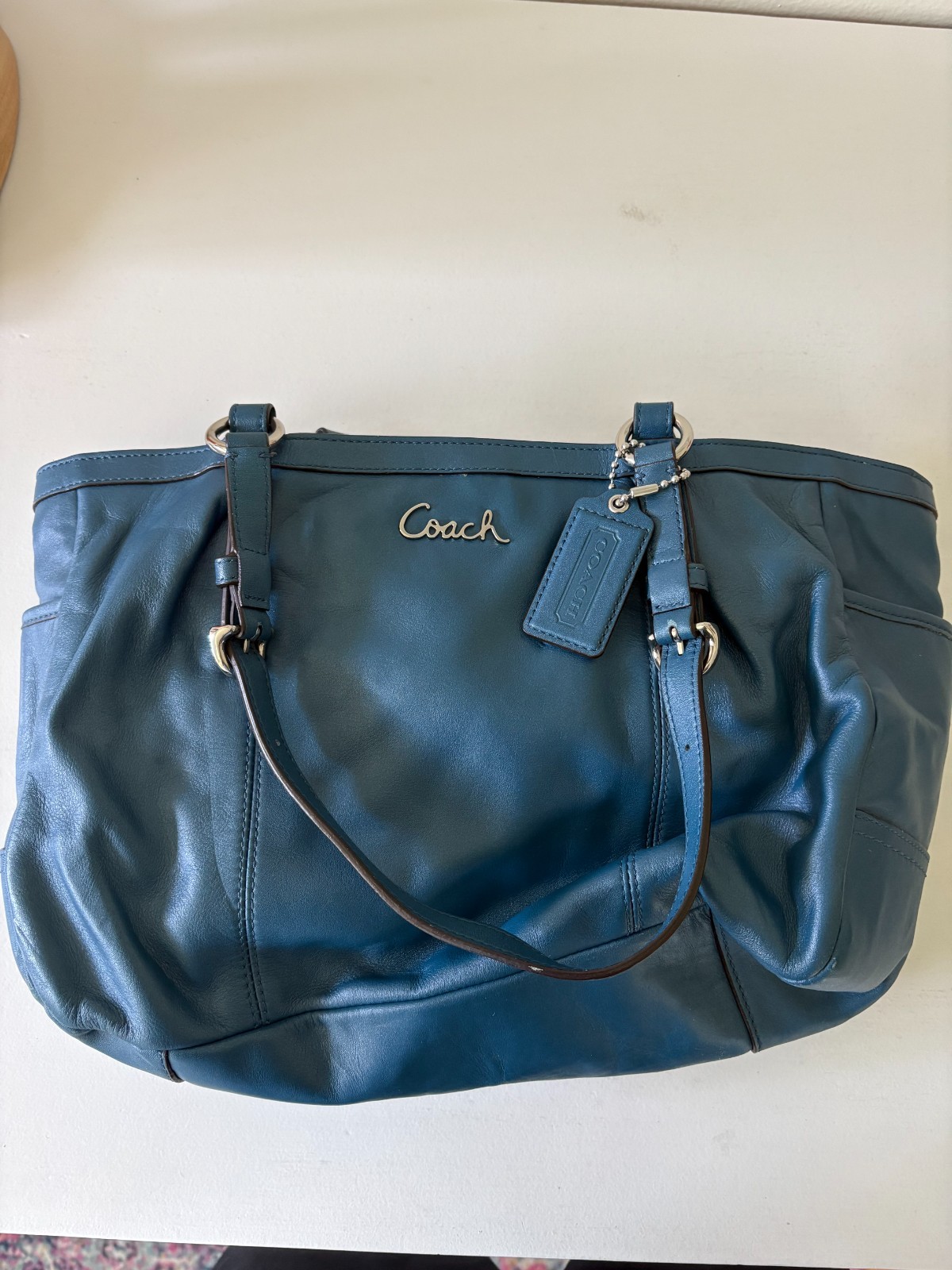 Coach Leather East West Gallery Blue Leather Tote Shoulder Bag # F17721