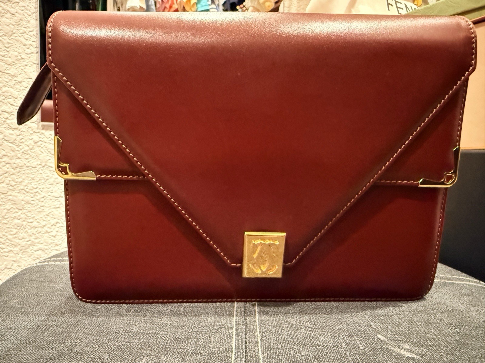 Cartier Must de Cartier Burgundy Small Crossbody Bag Gold Hardware, Clasp