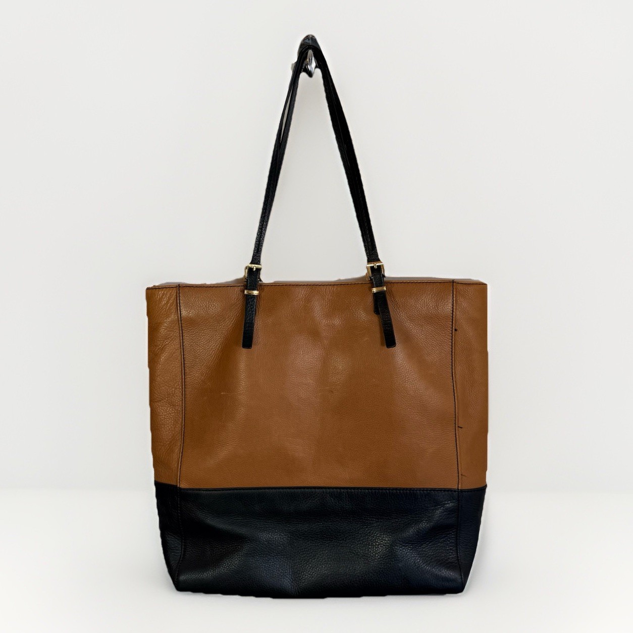 AUDREY BROOKE Medium/Large Black/Brown Leather Shoulder Tote Satchel Purse Bag