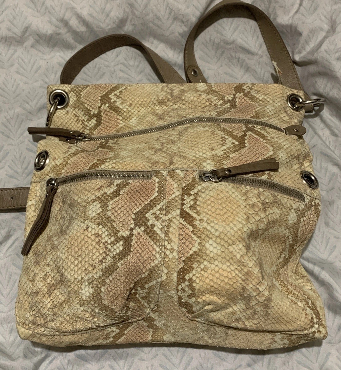 Maurizio Taiuti Leather Snakeskin Crossbody Purse Made In Italy