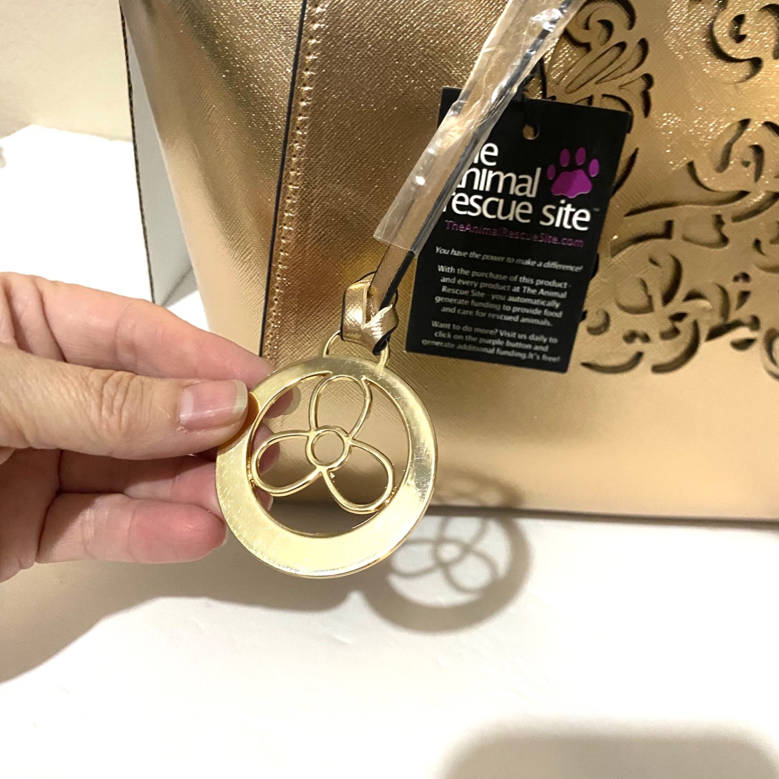 Animal Rescue Site Gold Dog Paw Print Purse Bag Faux Leather NWT