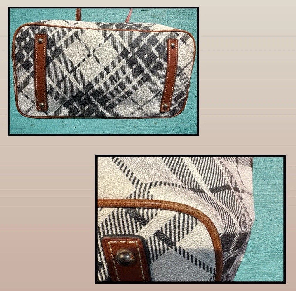 Dooney Bourke Set Bundle Gray White Harding Plaid Large Tote & Crossbody Bags