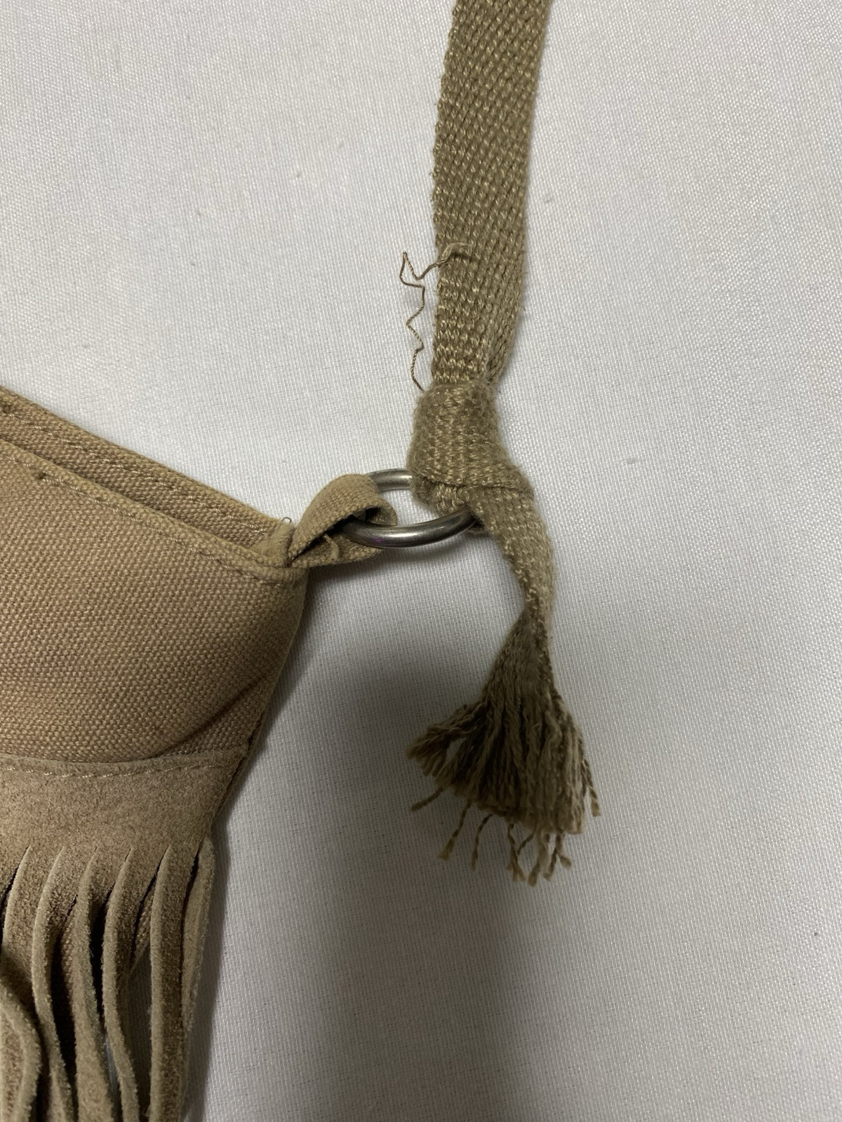 American Eagle Tan Cotton Cow Hide Embroidered Fringe Crossbody Purse