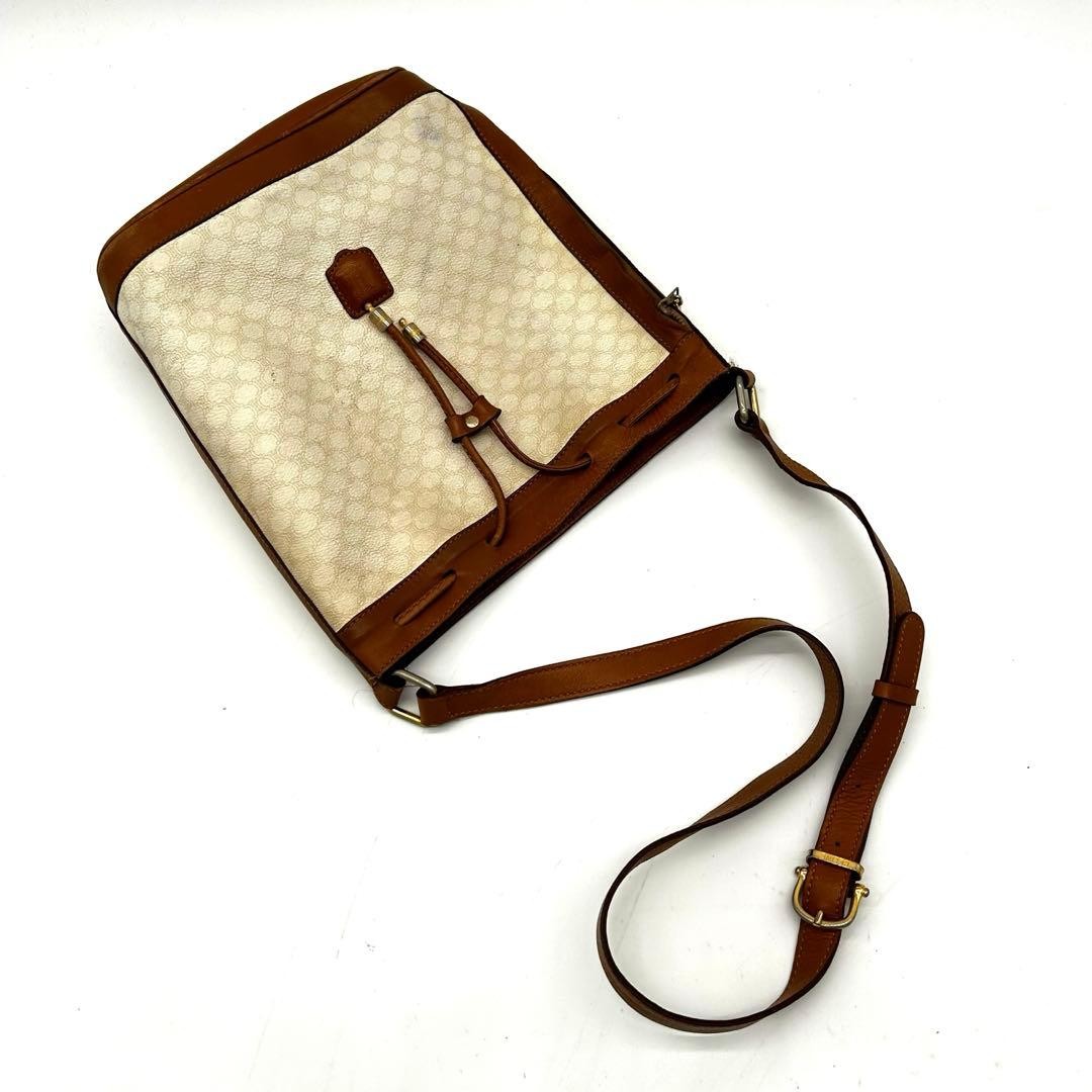 Celine Triomphe Macadam White Brown Bucket Drawstring Shoulder Bag Authentic