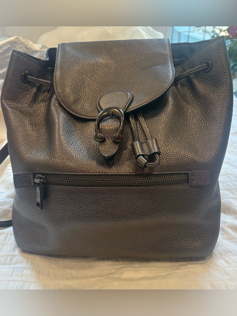Coach Women’s Evie Black Leather Drawstring Backpack