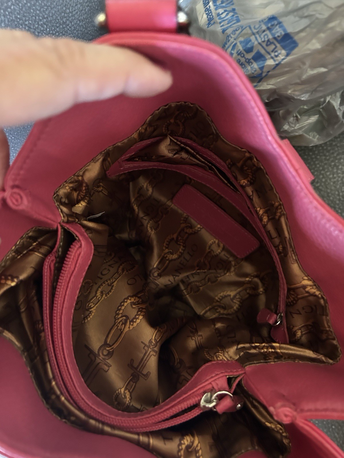 Leather Handbag Tiganello. Pink Satchel Handbag. 11 Inches Tall 13 Wide.